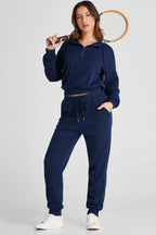 Drawstring Half Zip Hoodie and Joggers Active Set - Plush Fashion Hub