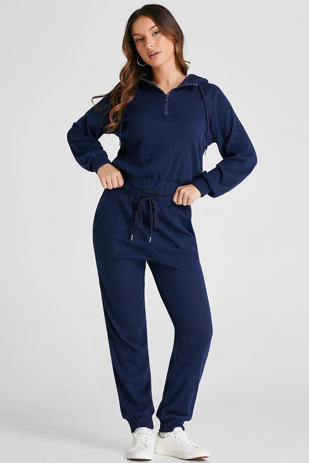 Drawstring Half Zip Hoodie and Joggers Active Set - Plush Fashion Hub