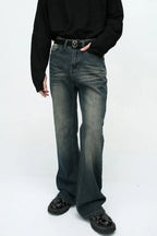 Plush Fashion Shop denim bootcut jeans with front and back pockets, classic blue wash and fitted style.