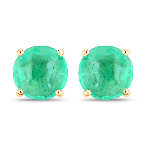 0.72 Carat Genuine Zambian Emerald 14K Yellow Gold Earrings