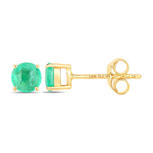 0.72 Carat Genuine Zambian Emerald 14K Yellow Gold Earrings