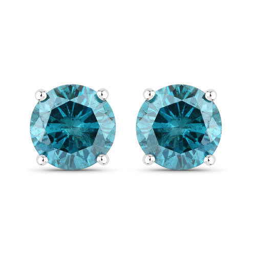 0.81 Carat Genuine Blue Diamond 14K White Gold Earrings
