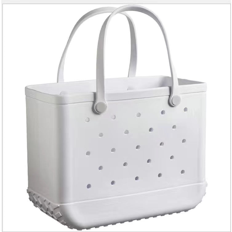 Women's waterproof EVA jelly beach tote bag by Plush Fashion Hub, lightweight and perfect for summer beach outings.