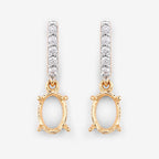 0.14 Carat Genuine White Diamond 14K Yellow Gold Semi Mount Earrings - holds 7x5mm Oval Gemstones