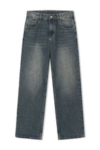 Light blue plush fashion denim baggy jeans with large front and back pockets, relaxed fit, and casual style.