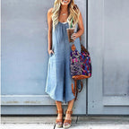Women’s Crew Neck Sleeveless Wide-Leg Denim Jumpsuit FitiqueFit