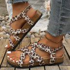 Leopard print Plush Fashion Hub platform sandals with buckle straps and chunky heels, stylish and trendy for summer wear.