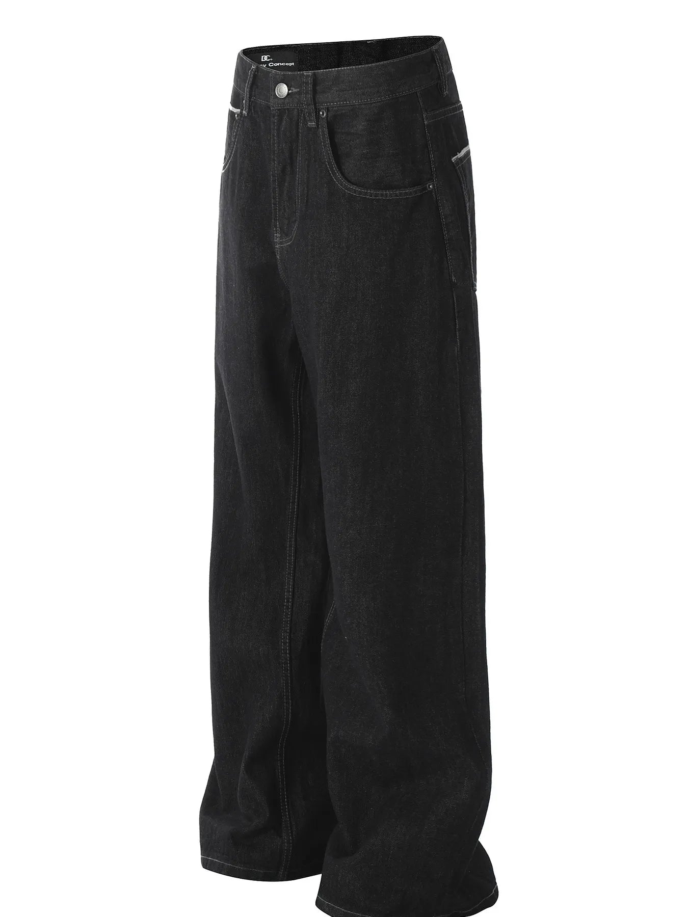 Men's wide leg denim jeans from Plush Fashion Shop, showing the relaxed fit and classic blue denim fabric.