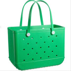 Women’s waterproof EVA jelly beach bag by Plush Fashion Hub, lightweight summer tote with a clear, waterproof design.