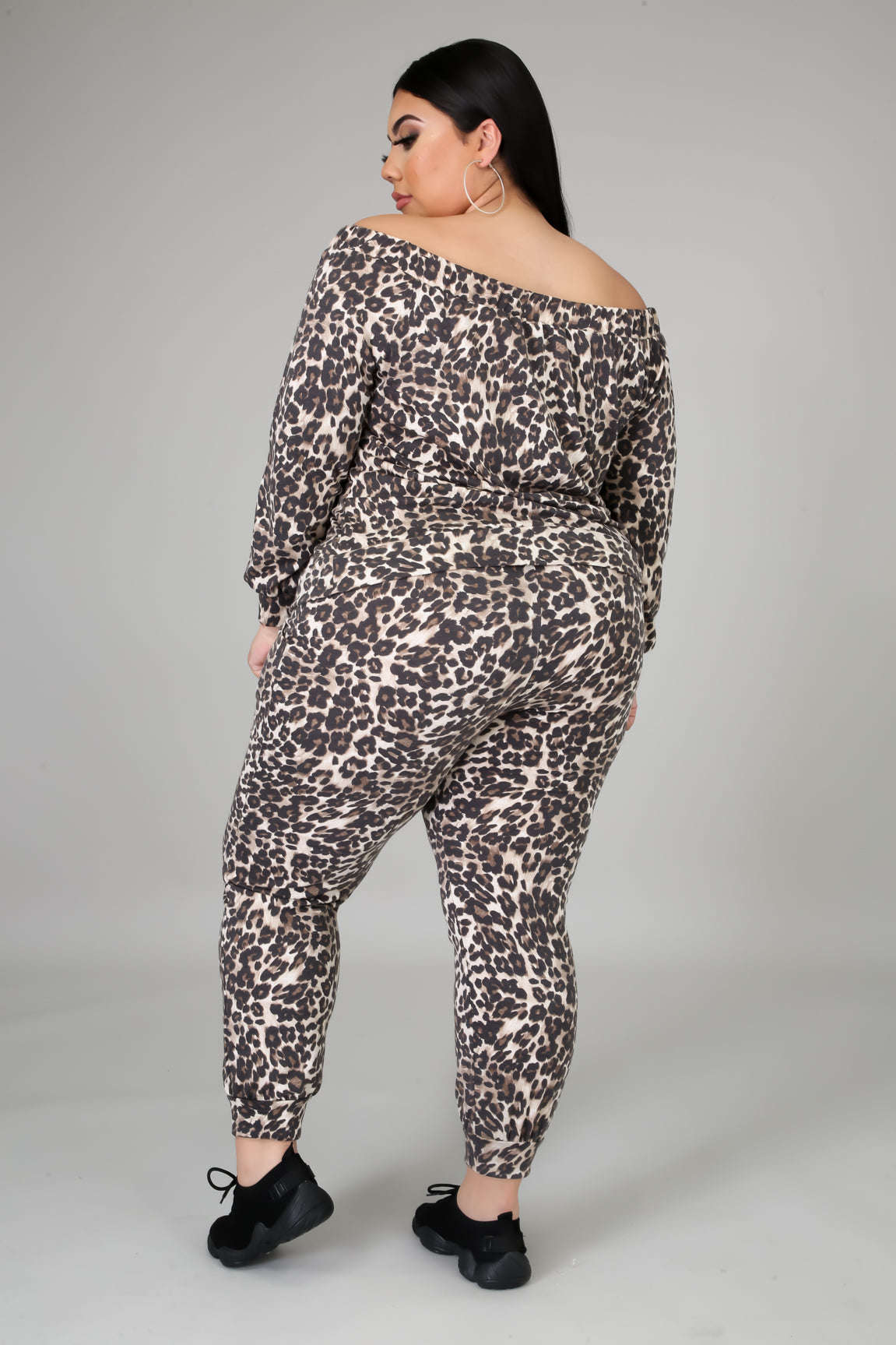 Fasheabe Off The Shoulder Cheetah Print Jogger Set Fasheabe
