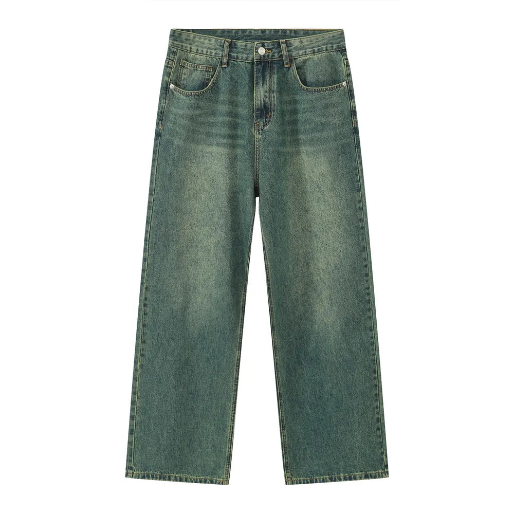 Plush Fashion Shop pocketed baggy denim jeans with relaxed fit, featuring multiple front and back pockets and classic blue denim.