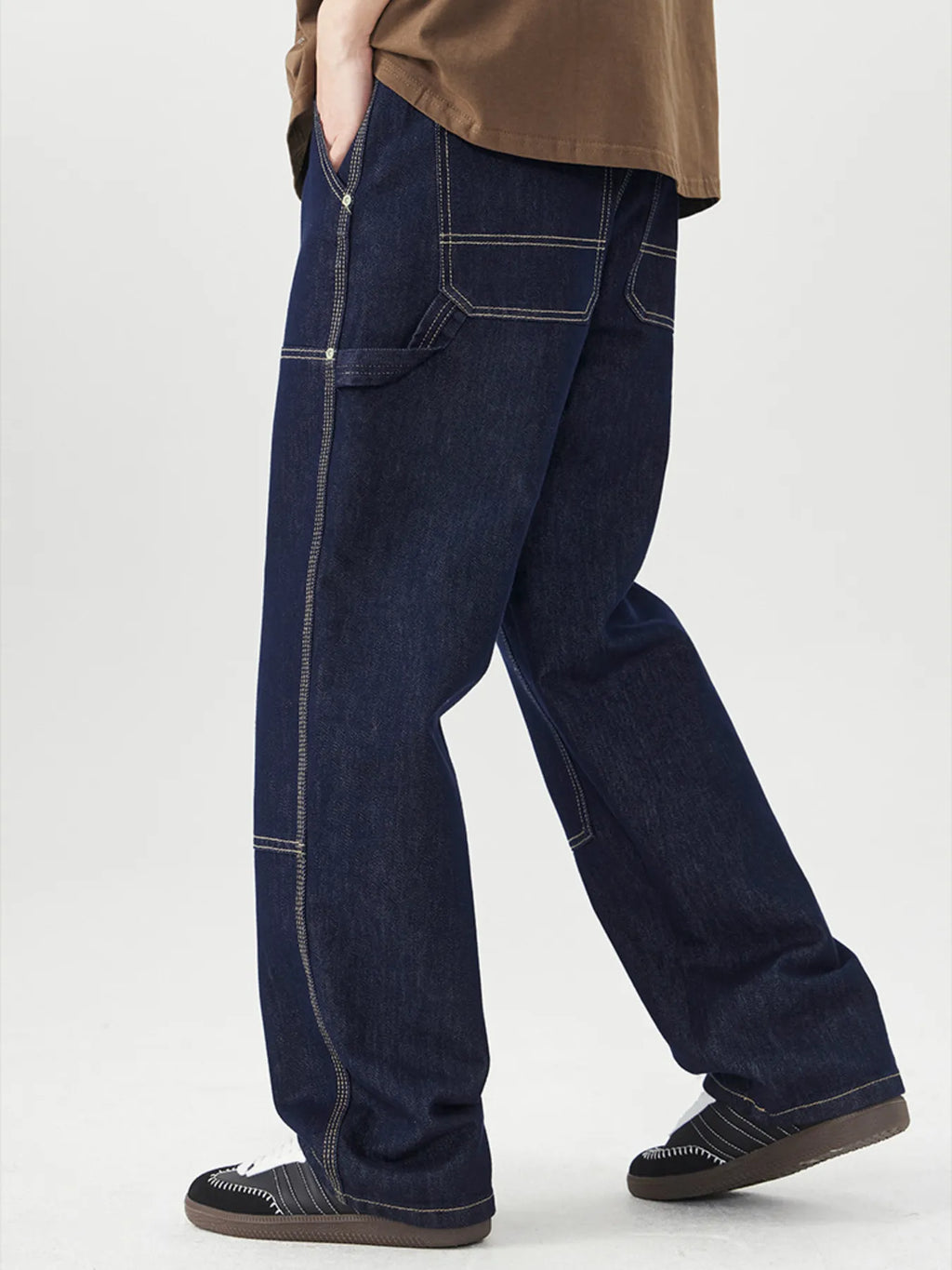 Men's wide leg cargo jeans by Trendsi featuring relaxed fit, multiple pockets, and durable denim fabric.