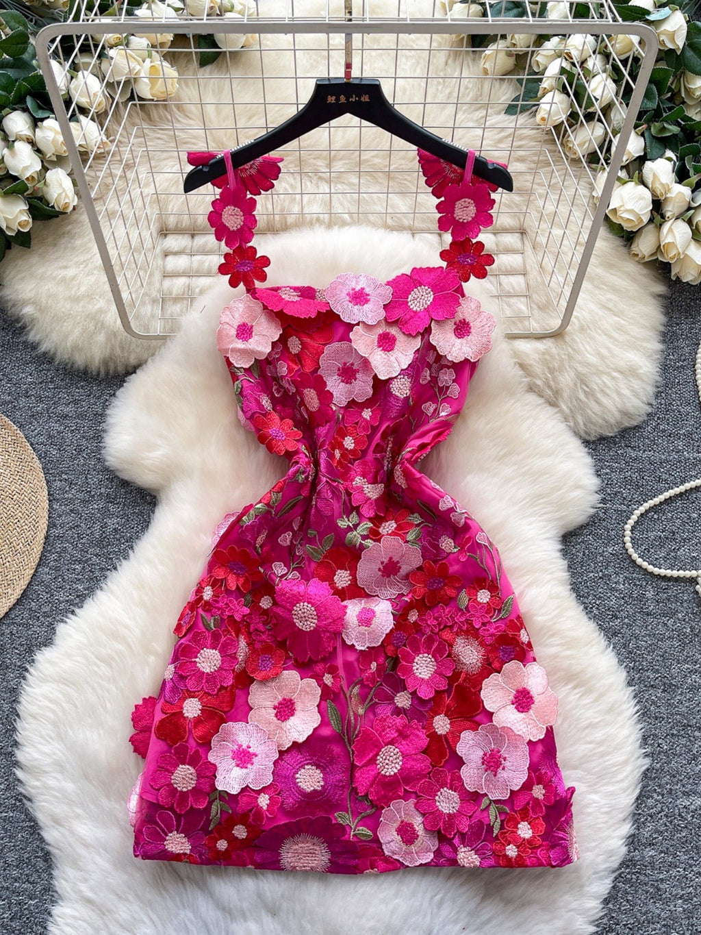 Floral embroidered tie waist mini dress from Trendsi featuring an elegant summer A-line silhouette with floral embroidery.