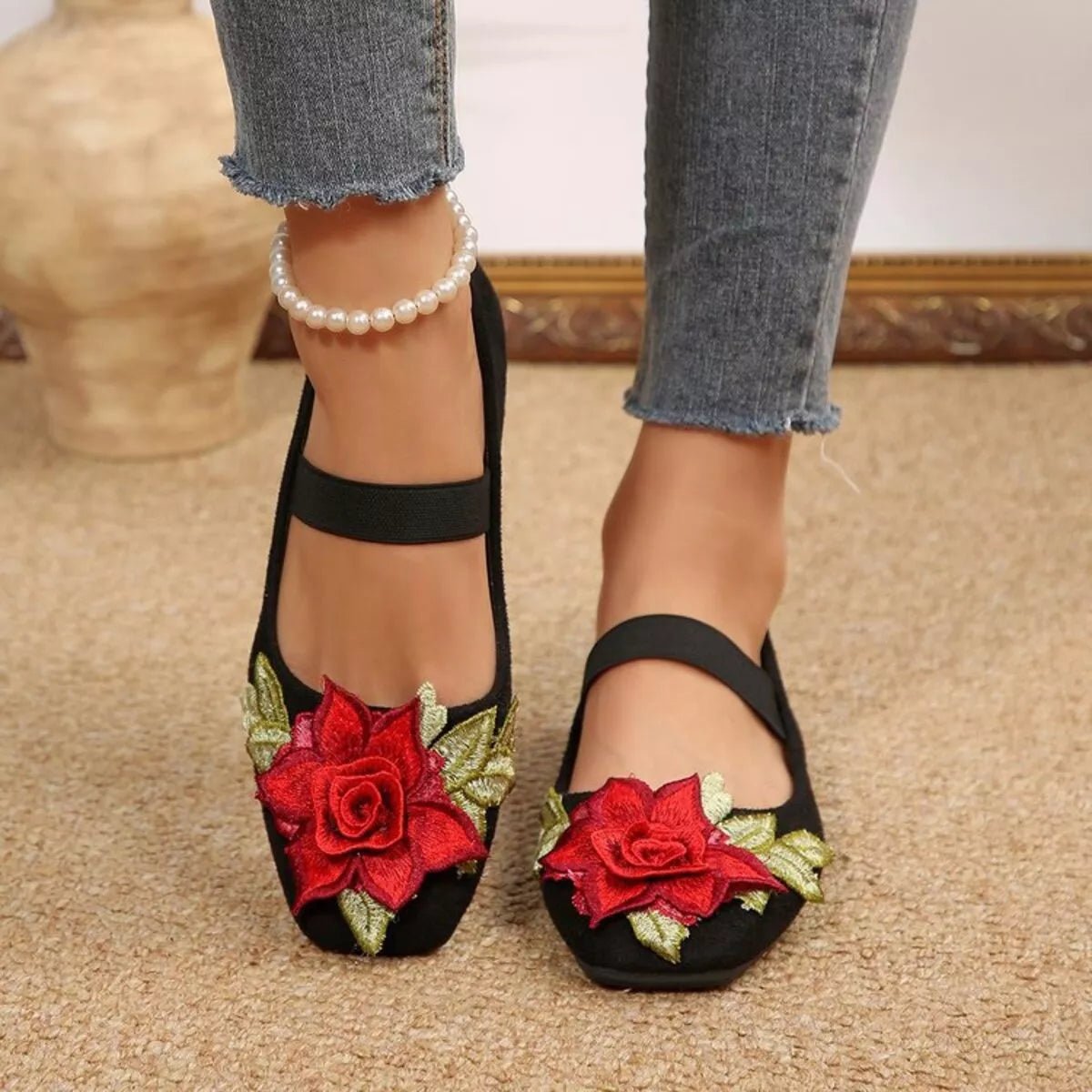 Flower Square Toe Slip - Ons - Plush Fashion Hub