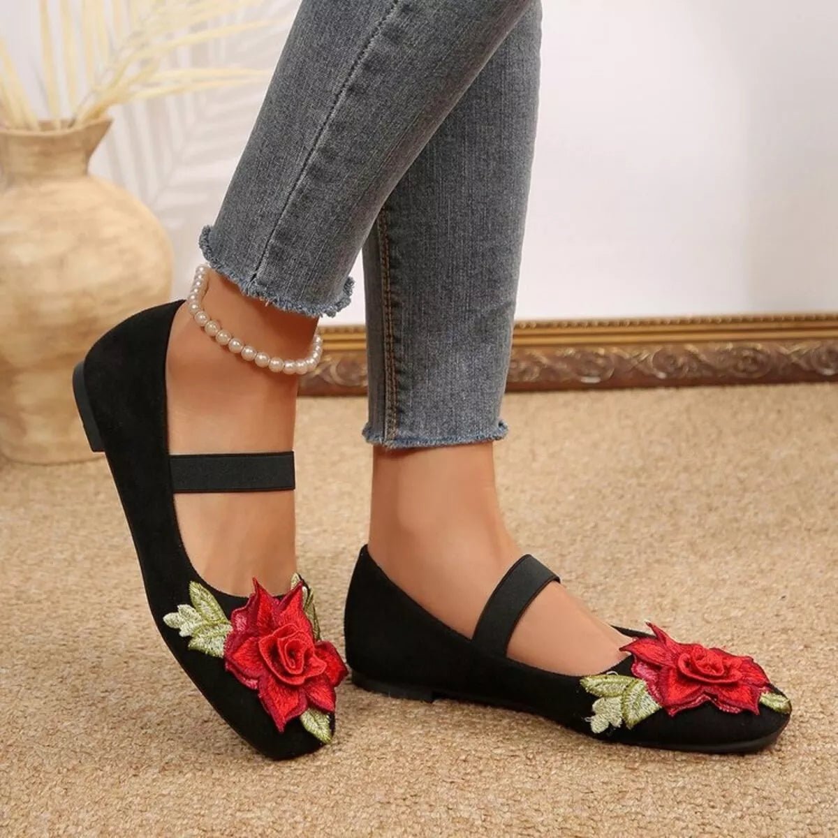 Flower Square Toe Slip - Ons - Plush Fashion Hub
