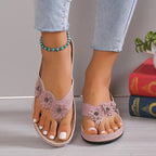 Flower Toe Post PU Leather Sandals - Plush Fashion Hub