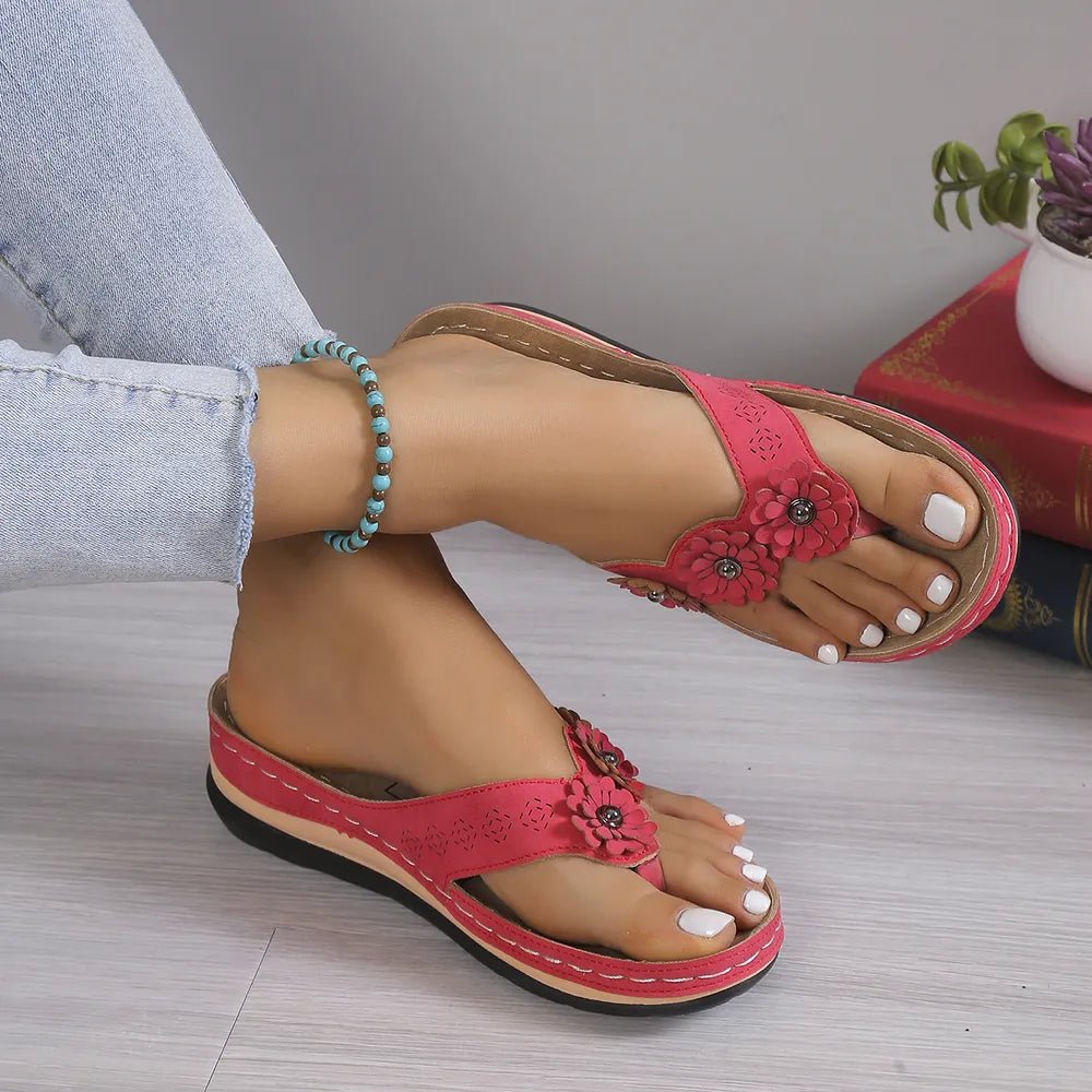 Flower Toe Post PU Leather Sandals - Plush Fashion Hub