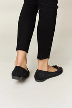 Women's metal buckle flat loafers by Trendsi, stylish and comfortable for office and casual wear, featuring a sleek metal buckle detail.
