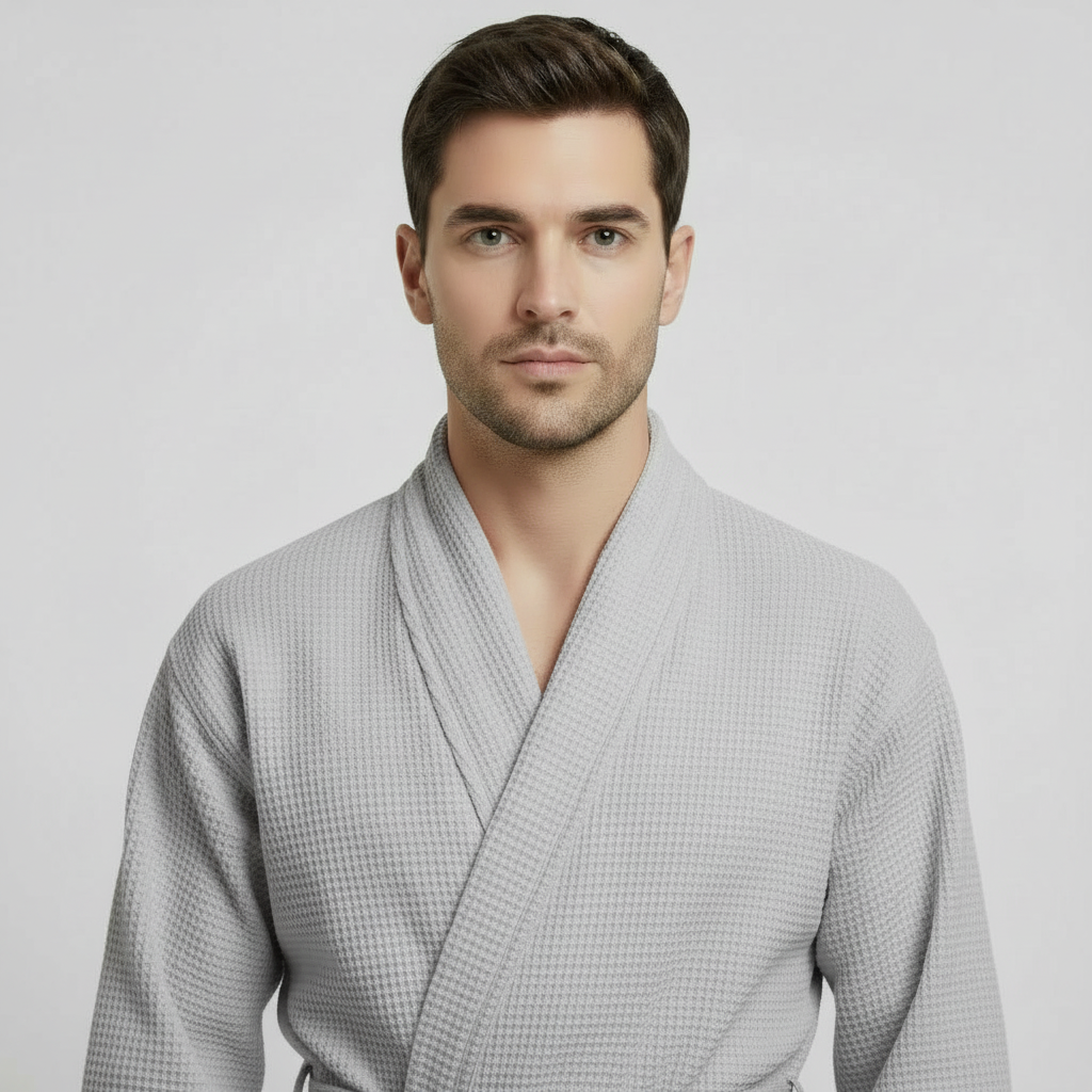 Waffle Spa Bathrobe for Men -  Absorbent, Lightweight - Plush Fashion Hub