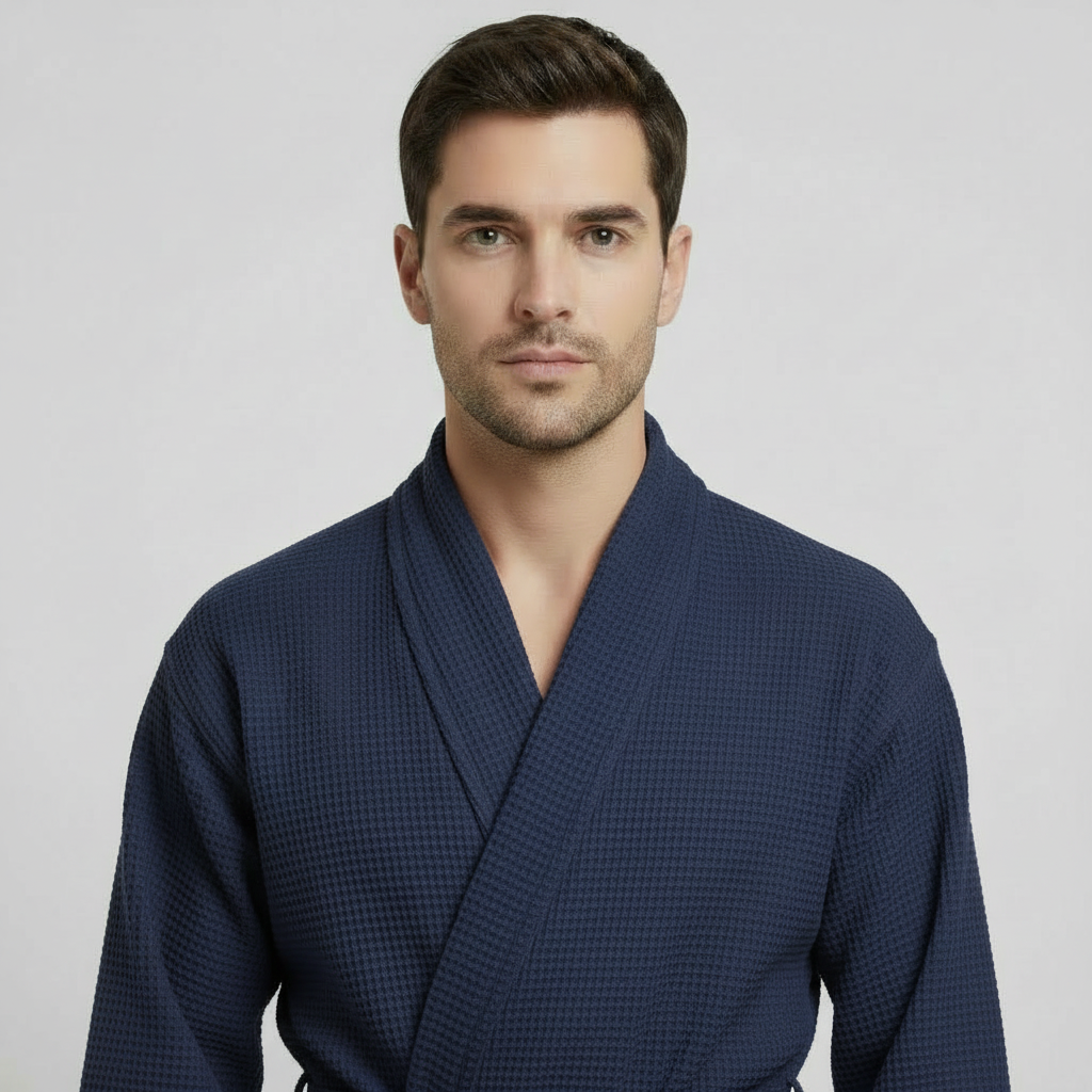 Waffle Spa Bathrobe for Men -  Absorbent, Lightweight - Plush Fashion Hub