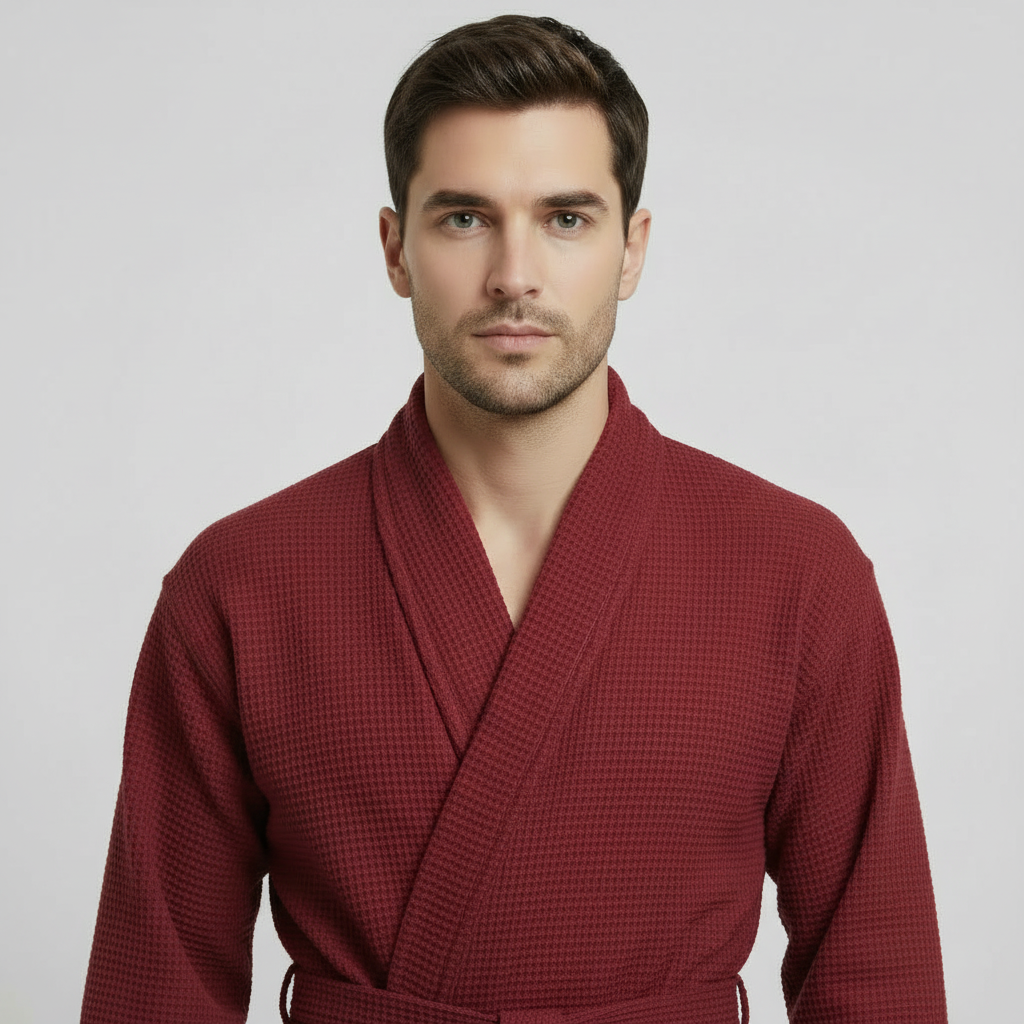 Waffle Spa Bathrobe for Men -  Absorbent, Lightweight - Plush Fashion Hub