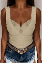 Full Size Lace Detail V - Neck Tank Plus Size - Plush Fashion Hub