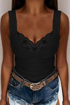 Full Size Lace Detail V - Neck Tank Plus Size - Plush Fashion Hub