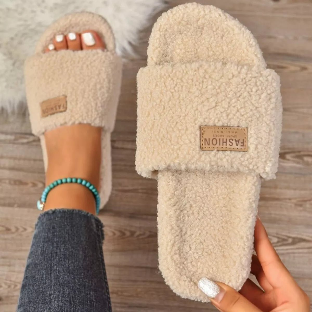 Fuzzy Open Toe Slippers - Plush Fashion Hub