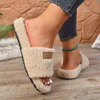 Fuzzy Open Toe Slippers - Plush Fashion Hub