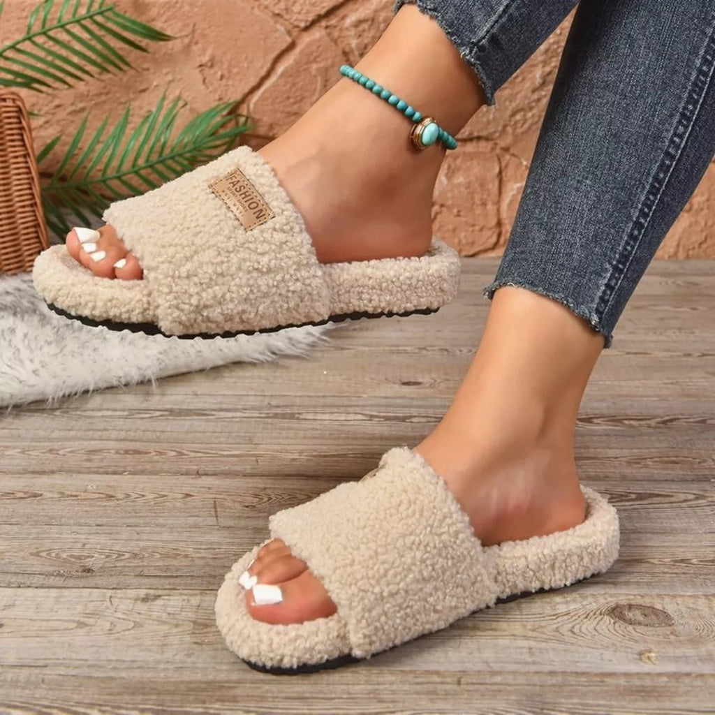 Fuzzy Open Toe Slippers - Plush Fashion Hub