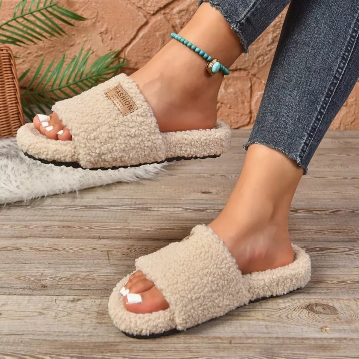 Fuzzy Open Toe Slippers - Plush Fashion Hub