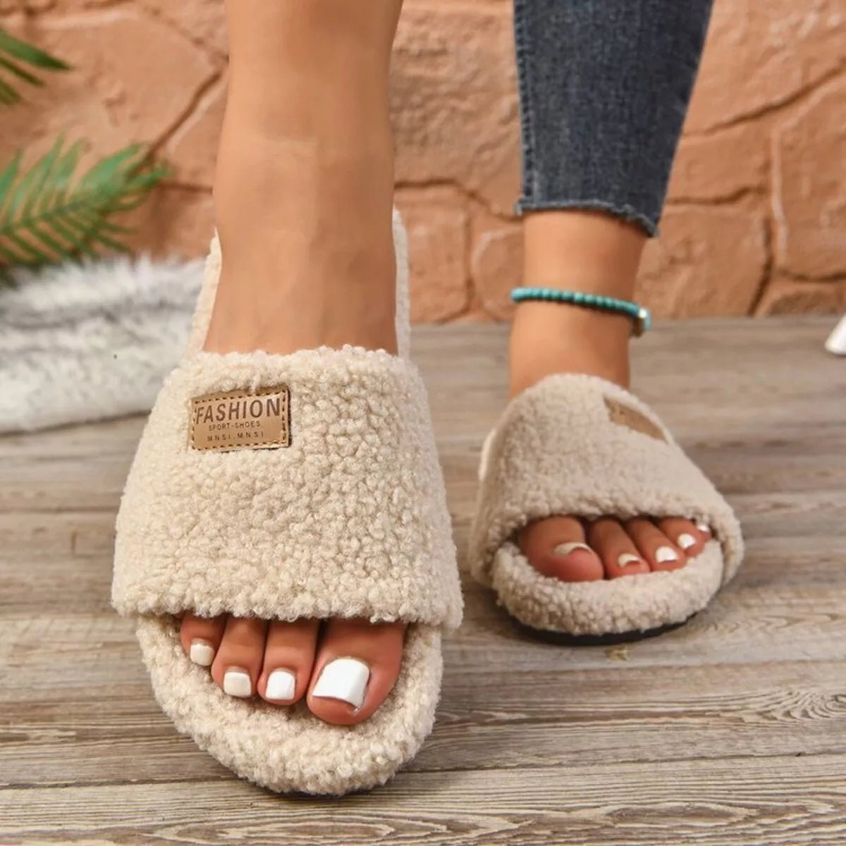 Fuzzy Open Toe Slippers - Plush Fashion Hub