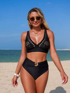 High - Waisted Ruched Two - Piece Bikini Set with Cutout Detail - Plush Fashion Hub