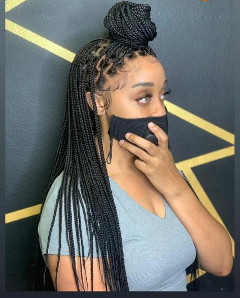 Shade Knotless Braid Wig, Swiss Full Lace, Color 1B (Ready To Ship) Poshglad Braided Wigs