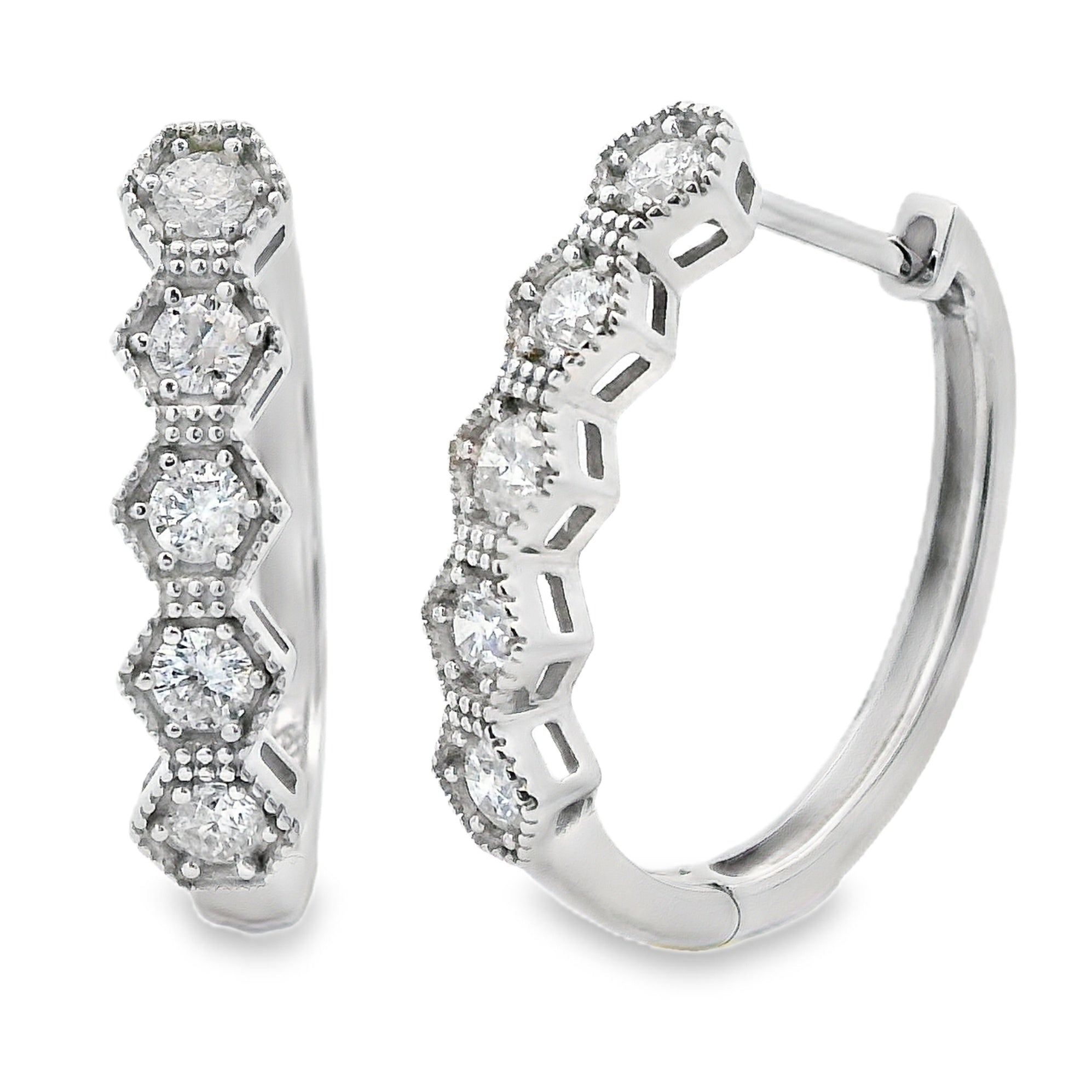 Genuine .50ct Diamond Hoop Earrings 14KT White Gold