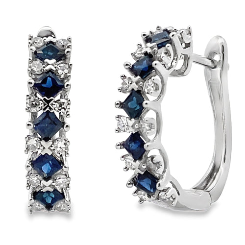 .93ct Sapphire Diamond Hoop Earrings 14KT White Gold