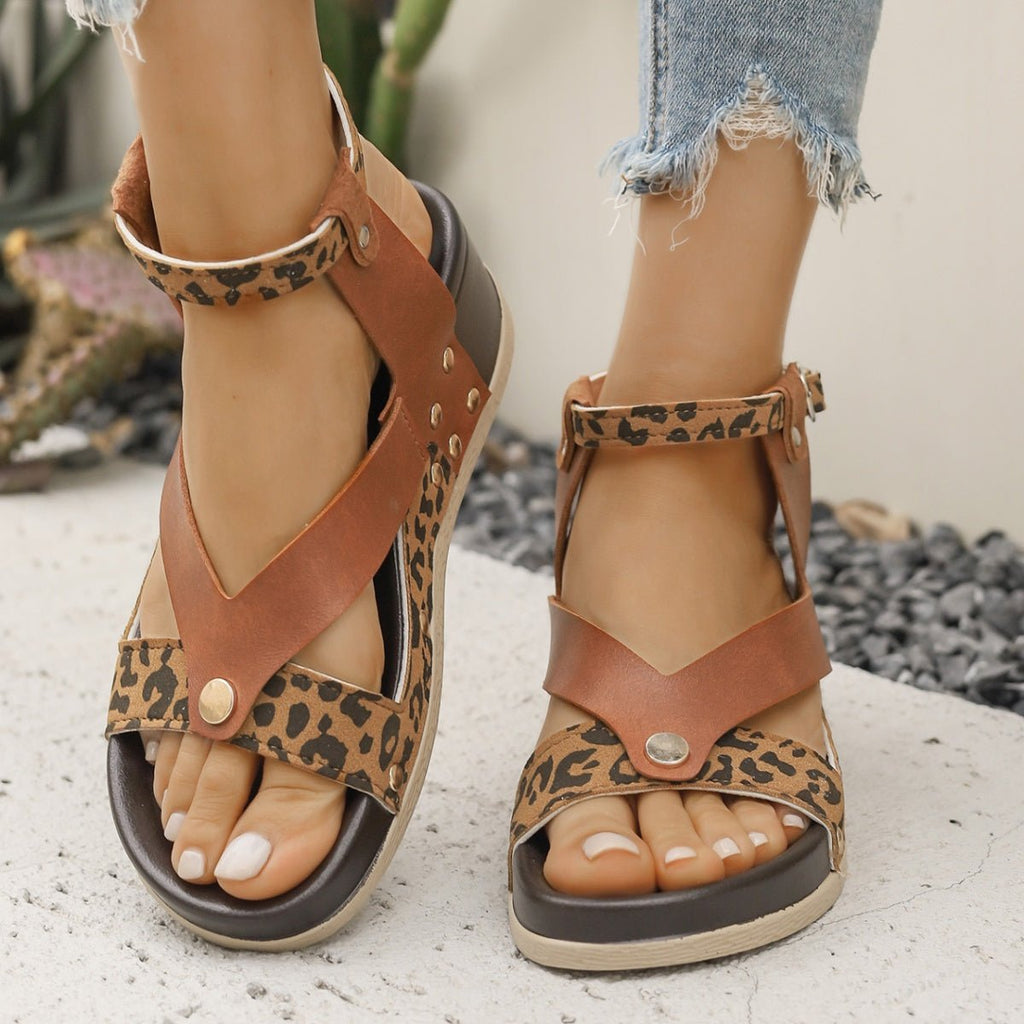 Leopard Ankle Strap Wedge Sandals - Plush Fashion Hub