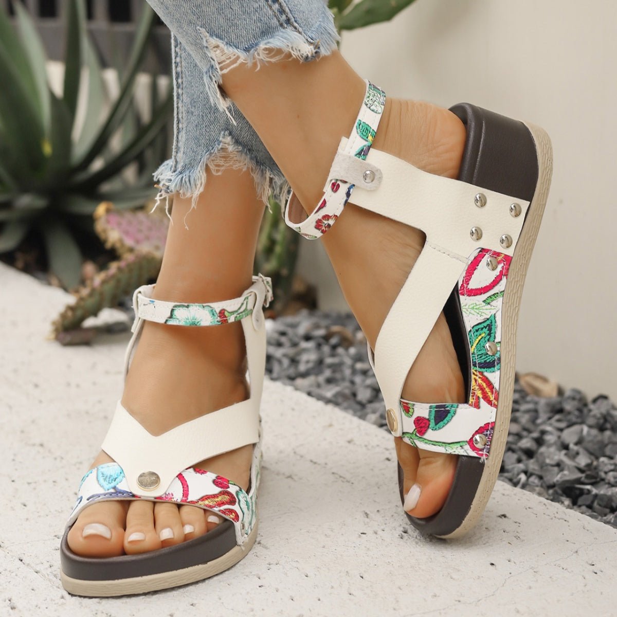 Leopard Ankle Strap Wedge Sandals - Plush Fashion Hub
