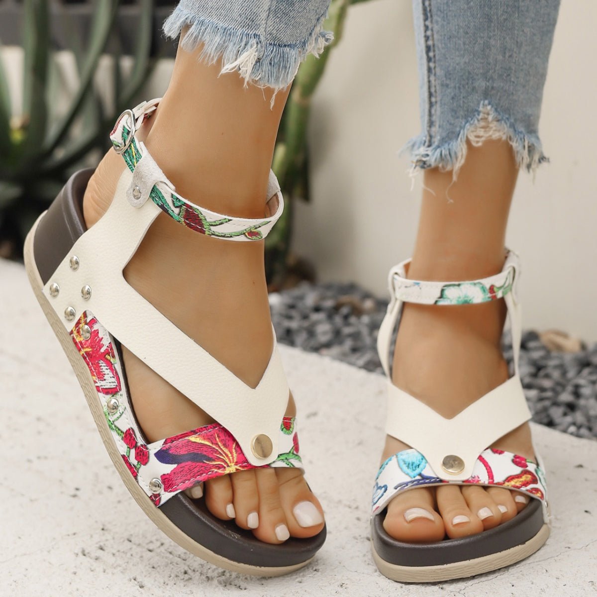 Leopard Ankle Strap Wedge Sandals - Plush Fashion Hub
