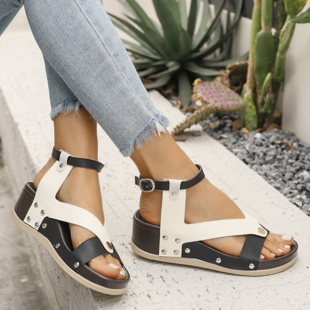 Leopard Ankle Strap Wedge Sandals - Plush Fashion Hub