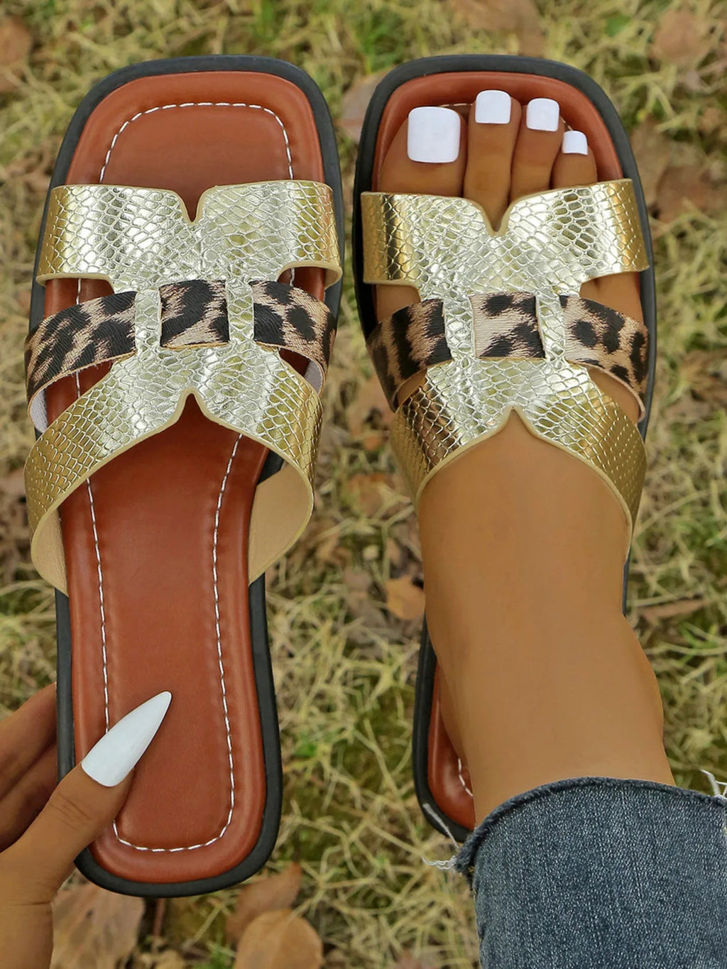 Leopard Print Buckle Strap Sandals - Plush Fashion Hub