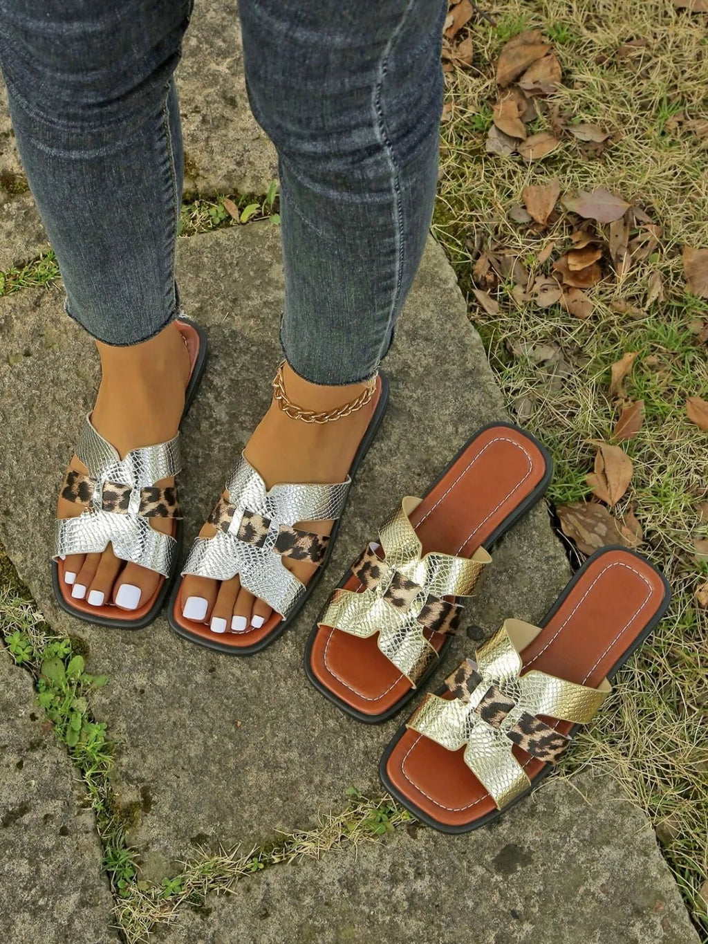 Leopard Print Buckle Strap Sandals - Plush Fashion Hub
