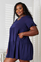 Mandy V - Neck Flounce Sleeve Tiered Dress - Plush Fashion Hub