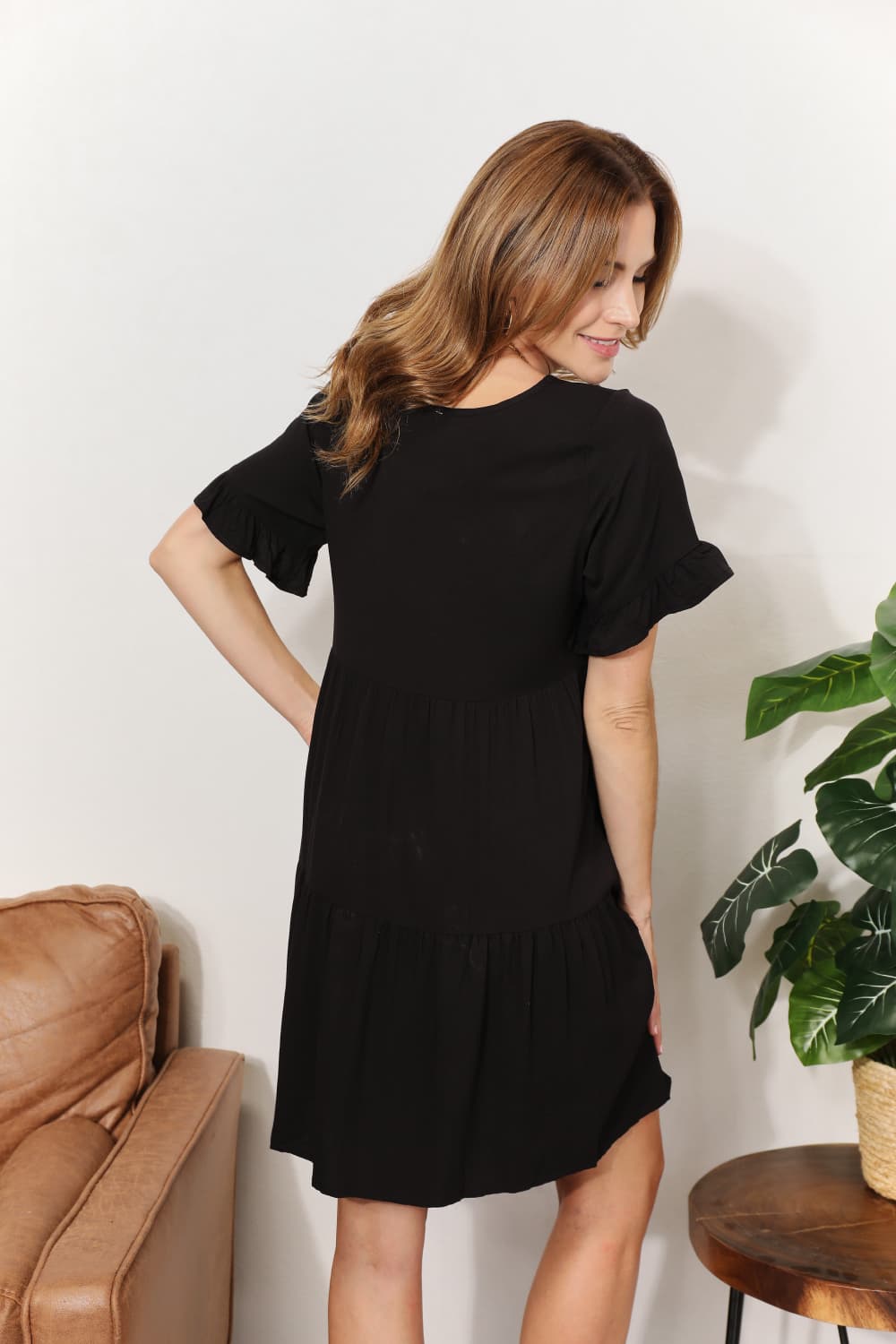 Mandy V - Neck Flounce Sleeve Tiered Dress - Plush Fashion Hub