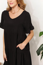 Mandy V - Neck Flounce Sleeve Tiered Dress - Plush Fashion Hub