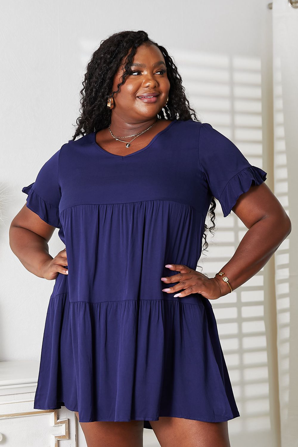 Mandy V - Neck Flounce Sleeve Tiered Dress - Plush Fashion Hub