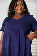 Mandy V - Neck Flounce Sleeve Tiered Dress - Plush Fashion Hub