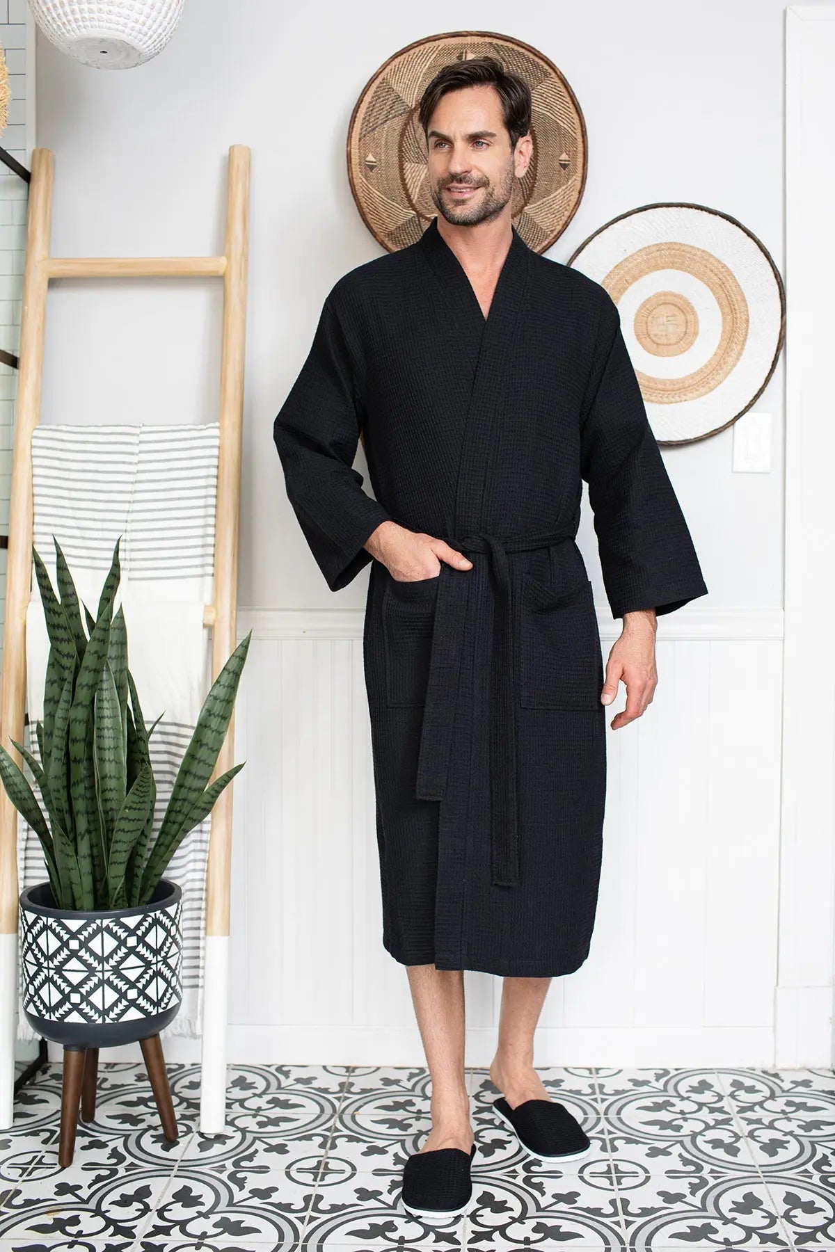 Waffle Spa Bathrobe for Men -  Absorbent, Lightweight - Plush Fashion Hub