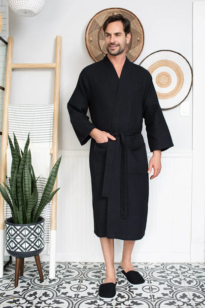 Waffle Spa Bathrobe for Men -  Absorbent, Lightweight - Plush Fashion Hub
