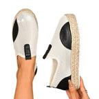 Women's breathable mesh espadrille platform slip-on flats, trendy shoes with comfortable slip-on design and woven jute sole.
